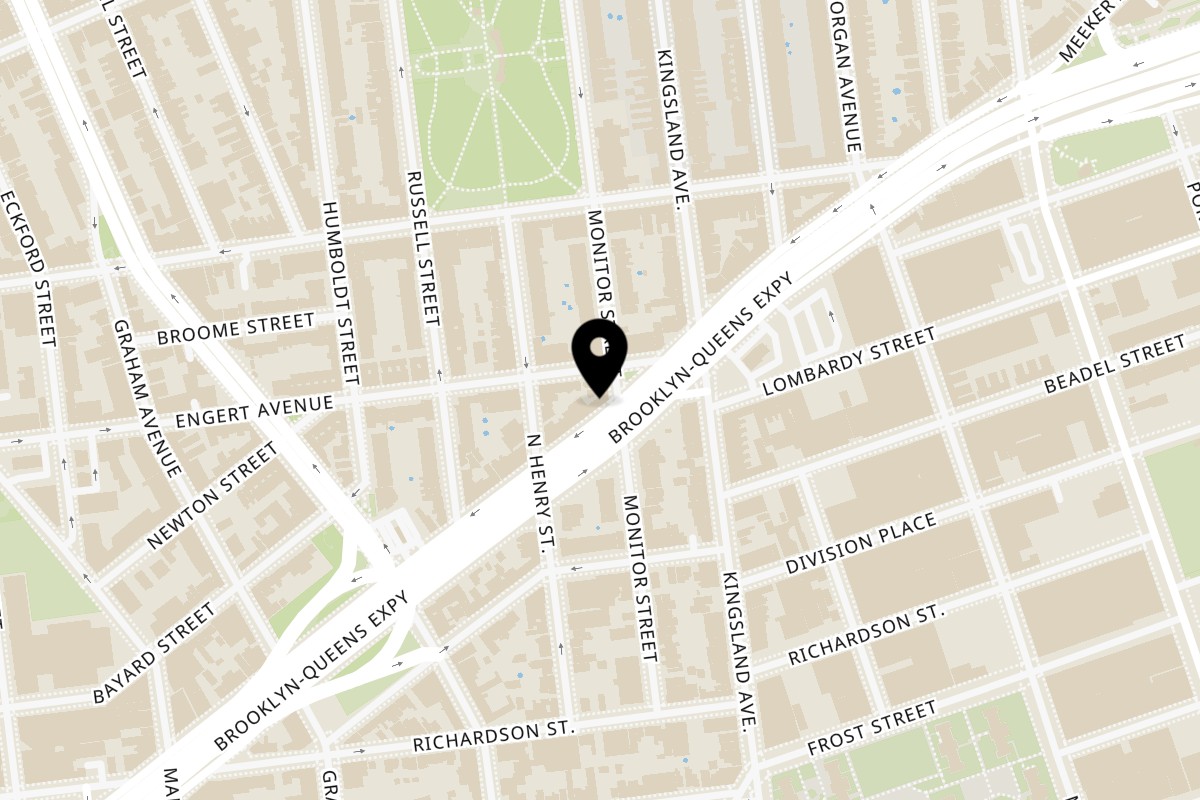 Map showing the location of Sunset Diner on 593 Meeker Ave in Brooklyn